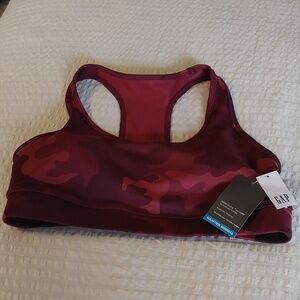💚Nwt Women's Gap Fit Burgundy Cammo Work Out Bra